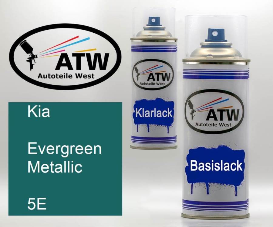 Kia, Evergreen Metallic, 5E: 400ml Sprühdose + 400ml Klarlack - Set, von ATW Autoteile West.